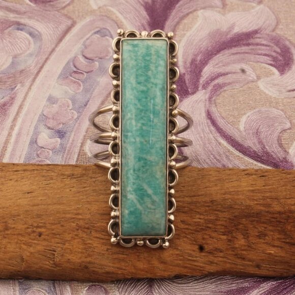 Handmade Amazonite Sterling Silver Statement Ring: Southwestern Style - Picture 1 of 5